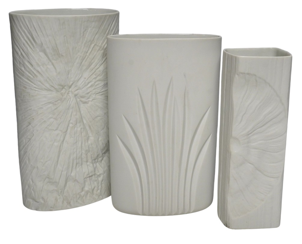 Three Rosenthal white vases, tallest 26cm. Condition - good